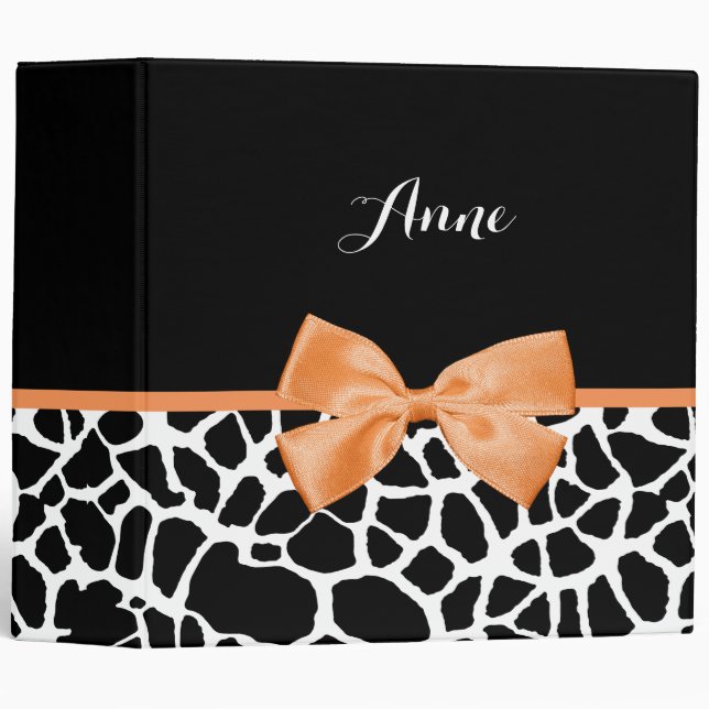Classeur Girly Giraffe Imprimer Bow en ruban orange avec no (Devant/Côté)