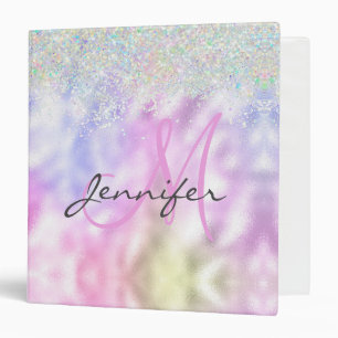 Classeur Girly Holographic Parties scintillant Monogramme N