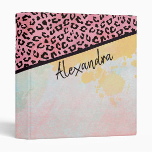 Classeur Girly Pink Leopard Aquarelle Ajouter un nom