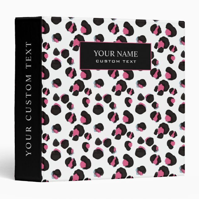 Classeur Girly PInk noir blanc animal léopard imprimé jungl (Devant/Côté)