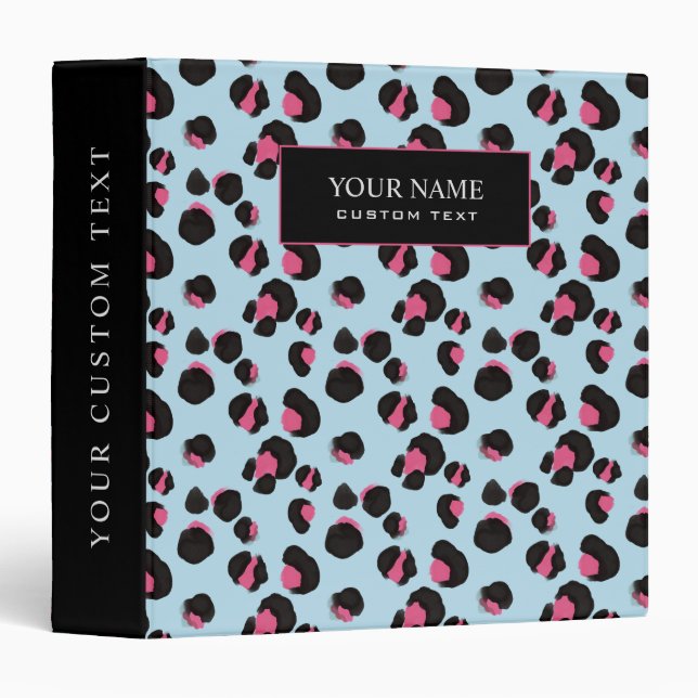 Classeur Girly PInk noir bleu animal léopard imprimé jungle (Devant/Côté)