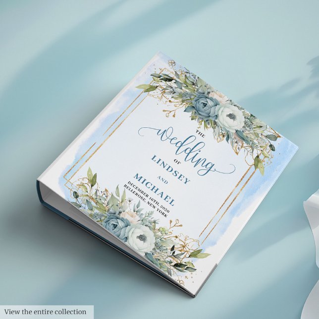 Classeur Glam Dusty Blue Flowers Verdure Gold Frame Album (Glam Dusty Blue Flowers Greenery Gold Frame Album)