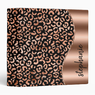 Classeur Glam Leopard Spots Personnalisés Rose Gold Black