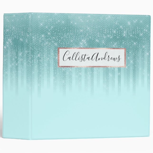 Classeur Glam Mint Green Aqua Parties scintillant Gradient  (Devant/Côté)