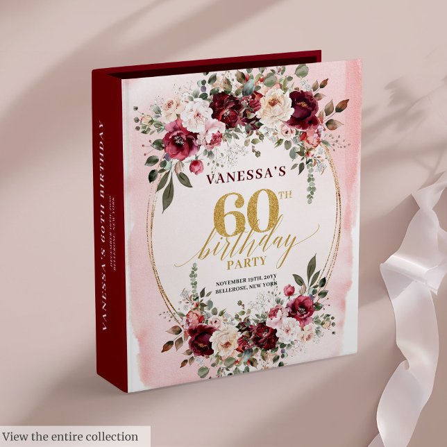 Classeur Glamorous Boho Burgundy Gold Roses 60th Memory (Glamorous Boho Burgundy Gold Roses 60th Memory 3 ring binder )