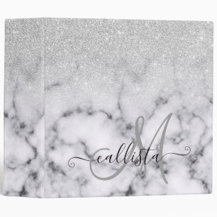 Classeur Glamorous Silver White Glitter Marble Gradient