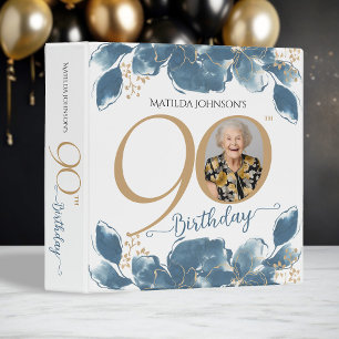 Classeur Gold Blue Floral Photo Album 90e anniversaire Cade