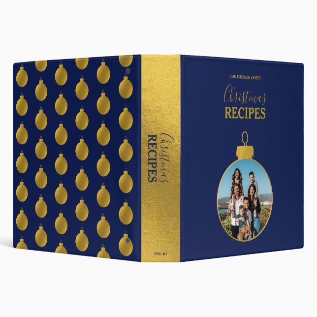 Classeur Gold Blue Photo Ornaments Christmas Recette (Arrière-plan)