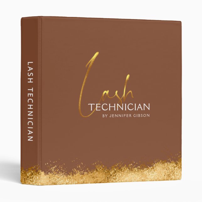Classeur Gold & Brown Lash Tech | Luxury Beauty organizer (Devant/Côté)