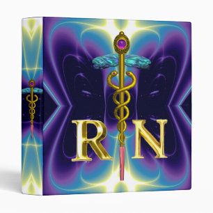 Classeur GOLD CADUCEUS SYMBOLE INFIRMIER INSCRIT Purple Blu