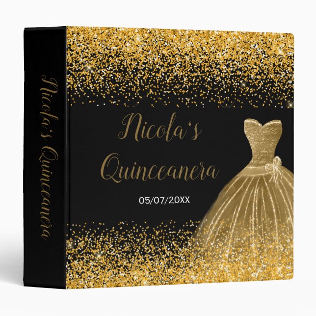 Classeur Gold Dress Faux Glitter Quinceanera Album (Devant/Côté)
