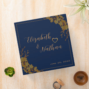 Classeur Gold Floral Navy Blue Mariage Notes ou photos