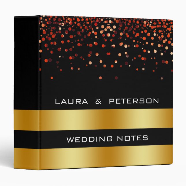 Classeur Gold Foil Faux Parties scintillant rouge Confetti  (Devant/Côté)