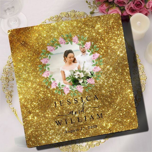 Classeur Gold Glittery Elegant Floral Mariage Album photo (Créateur téléchargé)