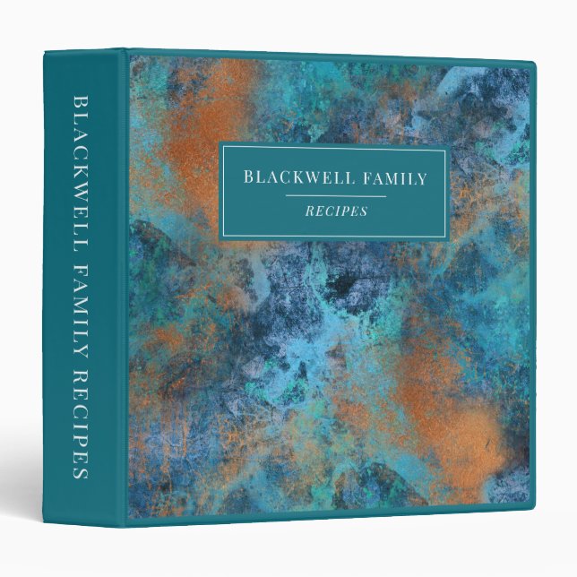 Classeur Gold moderne et recette Abstraite bleue Turquoise (Devant/Côté)