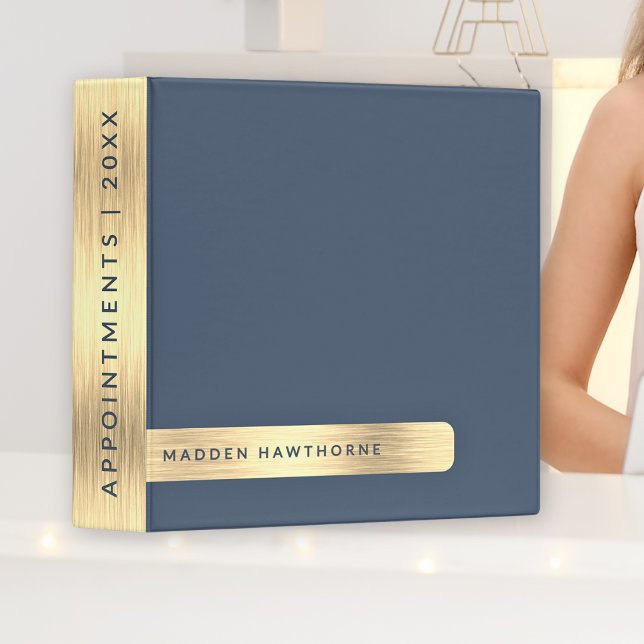 Classeur Gold Navy Blue Moderne Élégant Simple Brossé Métal (Créateur téléchargé)