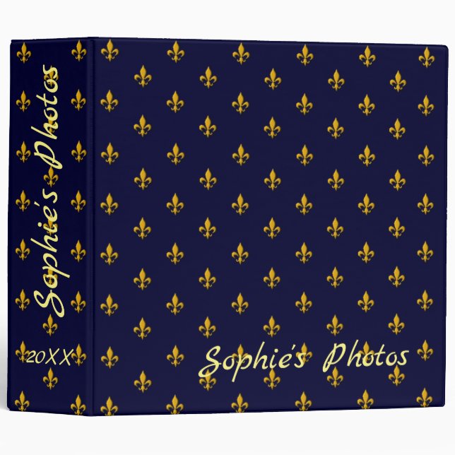 Classeur Golden Fleur de Lis sur Navy Blue (Devant/Côté)