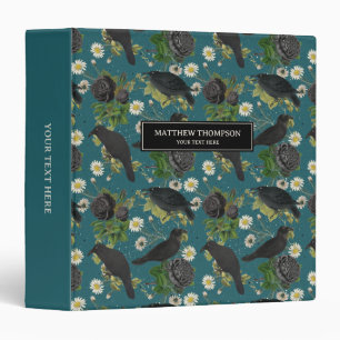 Classeur Goth Crows et Roses noirs Profond Turquoise Motif