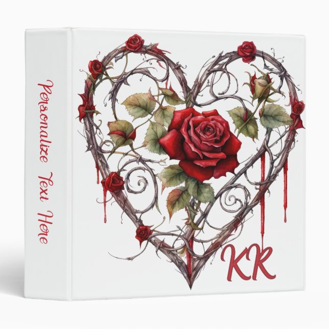 Classeur Gothic Red Rose Heart Vine Artwork Personalized (Devant/Côté)