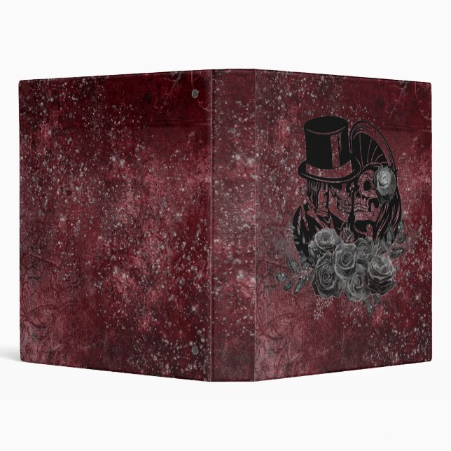 Classeur Gothique Kissing Skulls Couple Et Sang Rouge Étern (Arrière-plan)