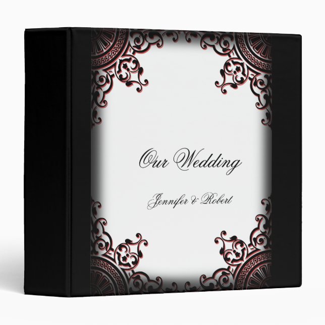 Classeur gothique noir et rouge de mariage de (Devant/Côté)