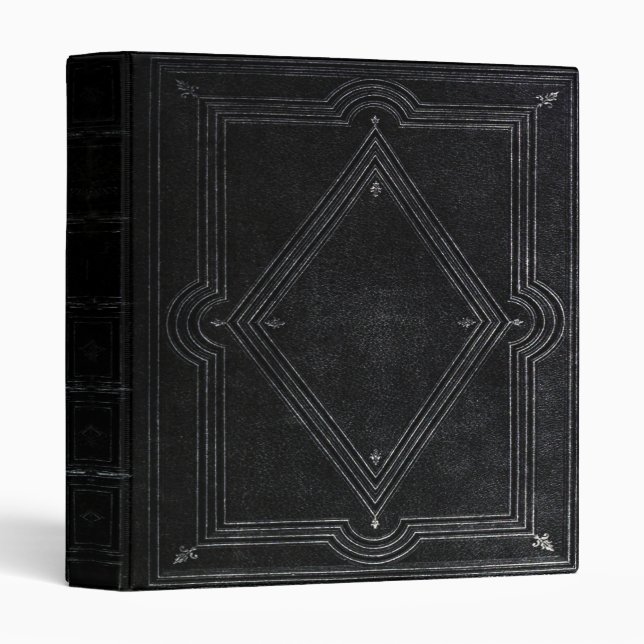 Classeur gothique vintage en cuir noir (Devant/Côté)