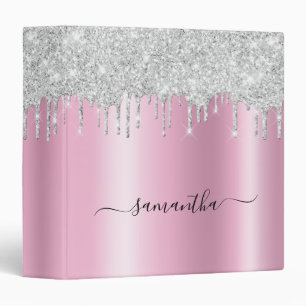 Classeur Gouttes de paillettes d'argent Brillant Glam Nom