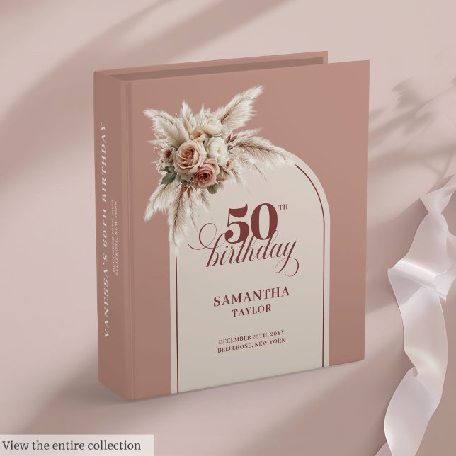 Classeur Graceful Boho Dusty Rose Pampas Floral 50 Birthday (Graceful Boho Dusty Rose Pampas Floral 50th Birthday Binder

)