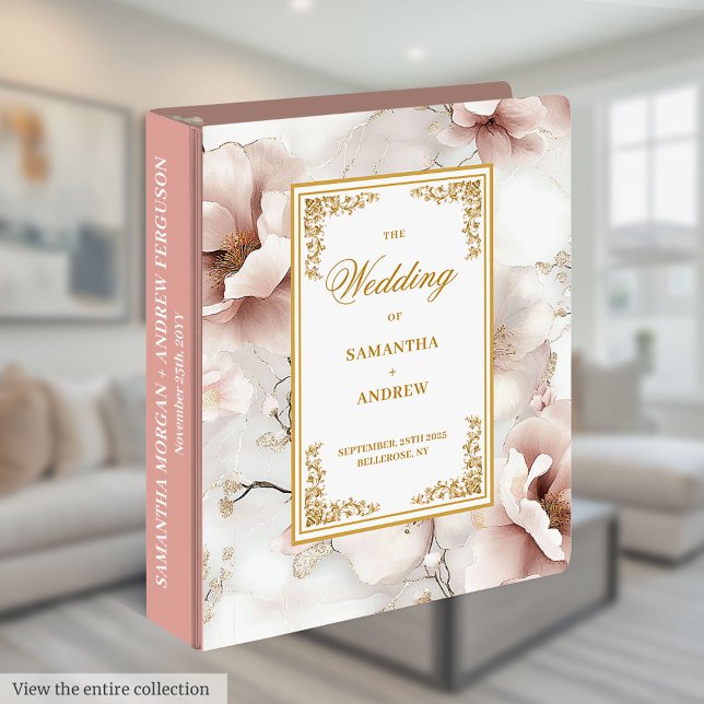 Classeur Graceful boho rose mariage album mémoire (Graceful dusty pink boho wedding memory album 3 ring binder)