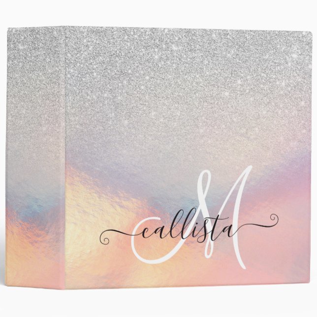 Classeur Gradient holographique de Silver Glitter (Devant/Côté)