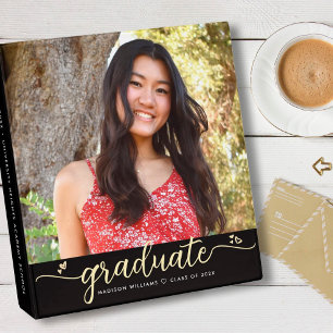 Classeur Graduation en or noir Album photo Coeurs Script