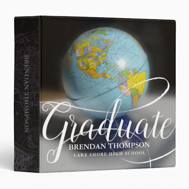 Classeur Graduation World Globe Map Monographie Nom du mono (Devant/Côté)