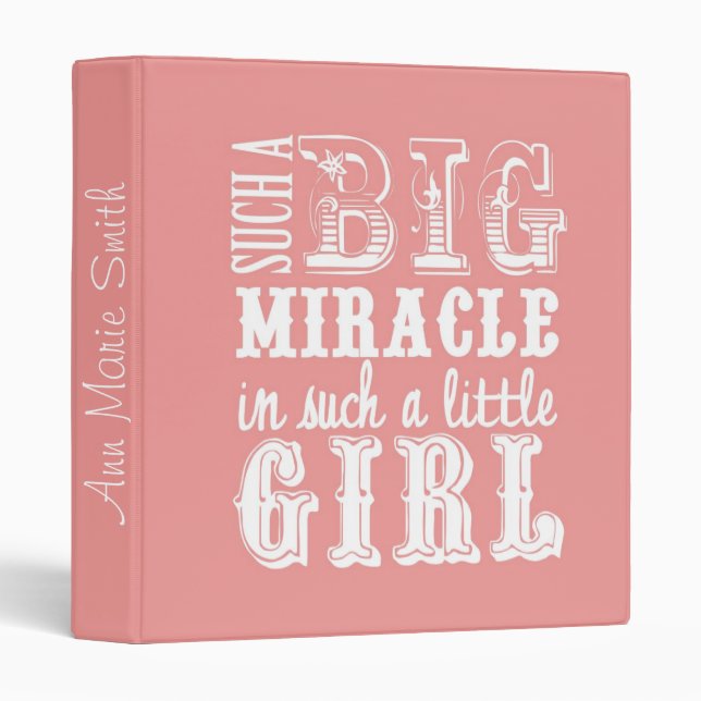 Classeur Grand miracle, petit livre de bébé rose (Devant/Côté)