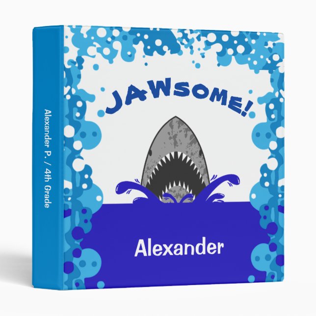 Classeur Grande école personnalisée de requin blanc de (Devant/Côté)