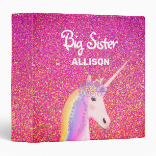 Classeur Grande soeur Unicorn rose Parties scintillant or p