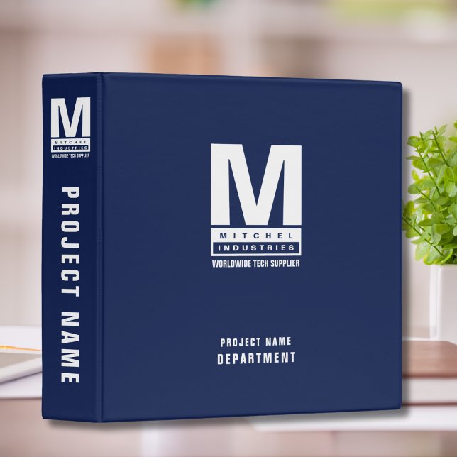 Classeur Gras Monogramme Moderne de Logo d'Entreprise Bleu  (Créateur téléchargé)