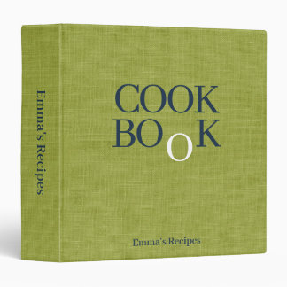 Classeur Green Linen Navy Lettering Custom Cookbook Recipes