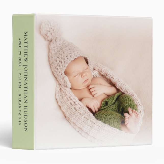 Classeur Green Nouveau-né Photo bébé garçon Statistiques Gr (Devant/Côté)