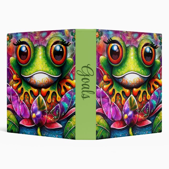 Classeur Grenouille Whimsical Peinture Abstraite Art Floral (Arrière-plan)