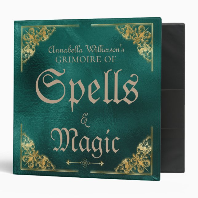 Classeur Grimoire antique verte et dorée (Devant/intérieur)