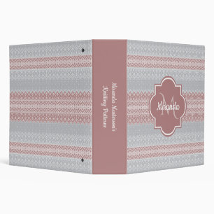 Classeur Gris Chic et Maille Rayée Rose Pâle et Monogramme