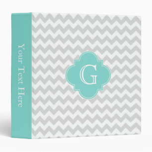 Classeur Gris Clair Blanc Chevron Aqua Quatrefeuille Monogr