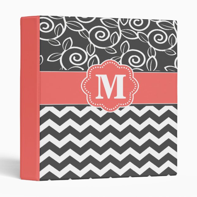 Classeur gris de corail de monogramme de Chevron (Devant/Côté)