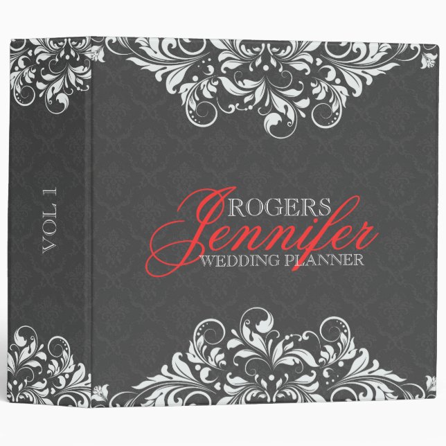 Classeur Gris Floral Damas Blanche dentelle (Devant/Côté)