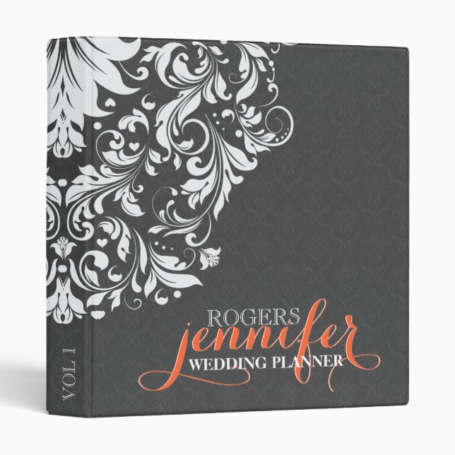 Classeur Gris Floral Damas Blanche dentelle 2 (Devant/Côté)
