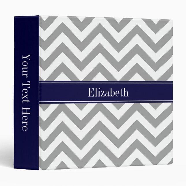 Classeur Gris foncé Lg Chevron Marine Nom bleu Monogramme (Devant/Côté)