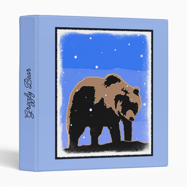 Classeur Grizzly Bear en hiver - Art original de la faune (Devant/Côté)