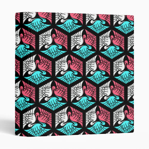 Classeur Grues japonaises, corail, turquoise et noir