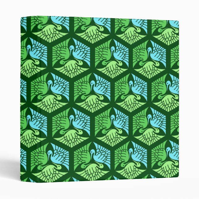 Classeur Grues japonaises, Jade Green et Bleu clair (Devant/Côté)