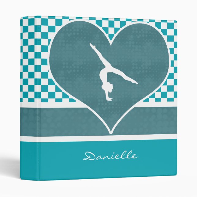 Classeur Gymnastique Checkered verte turquoise avec le (Devant/Côté)